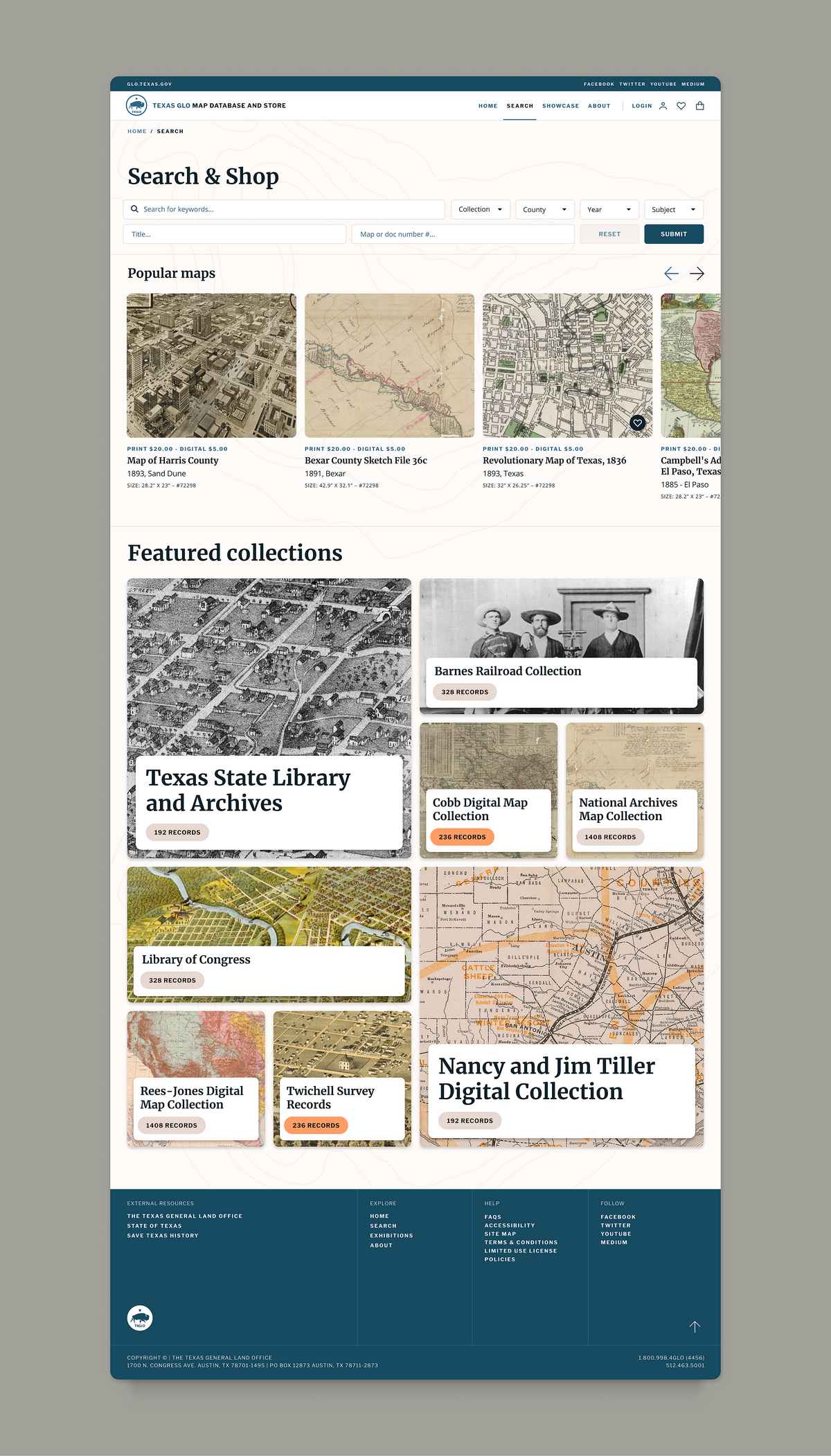 Image showcasing the full design template for the search page on the GLO website.